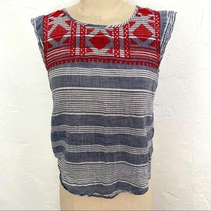 Le Sample embroidered blue red sleeveless top S